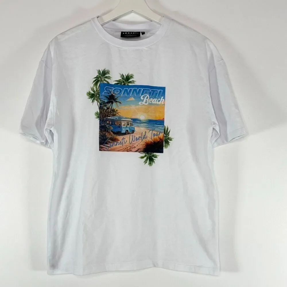 Sonneti Beach Sunset Print Short Sleeve White T Shirt - Big Kids XL